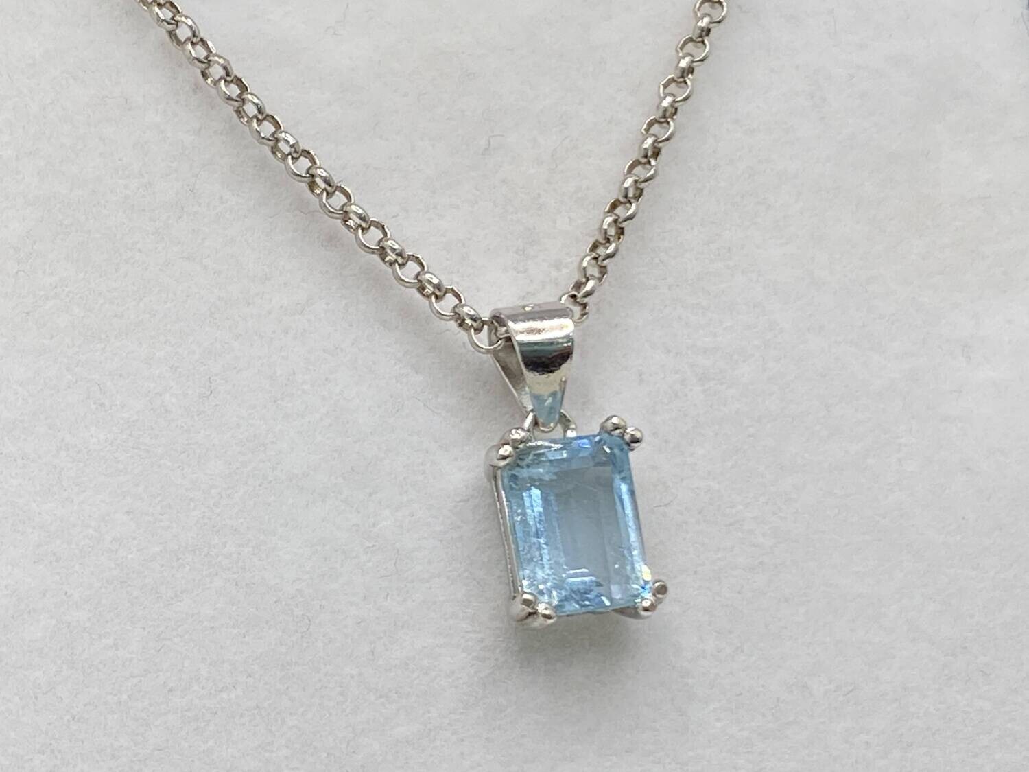 Collana Solitario Acquamarina Rettangolare - Argento 925