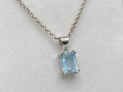 Collana Solitario Acquamarina Rettangolare - Argento 925