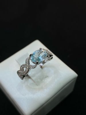 Anello Acquamarina Naturale e Zirconi