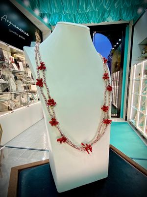 Collana Corallo ed Ematite - Collana Lunga Multifilo