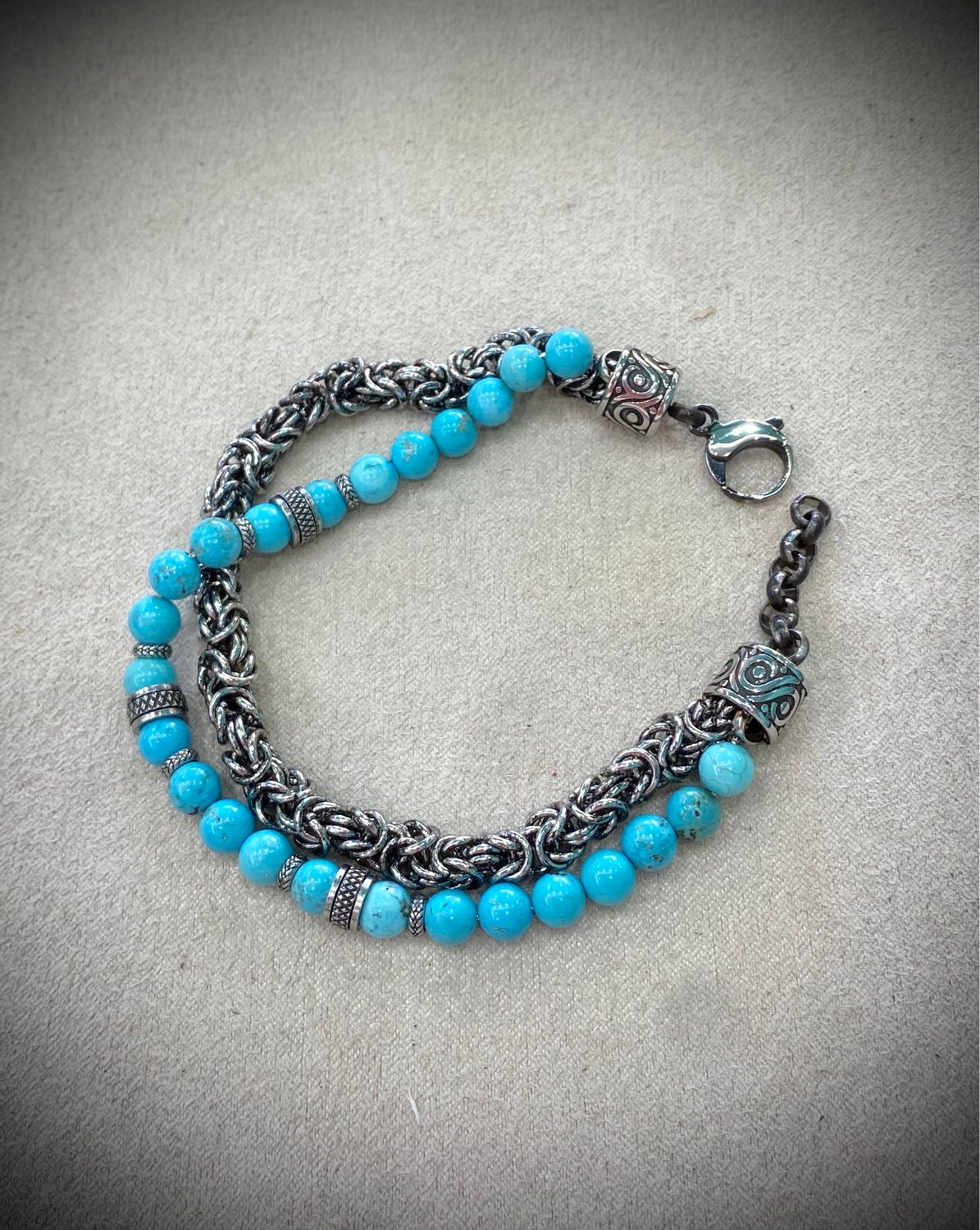 Bracciale Uomo Turchese e Acciaio Brunito