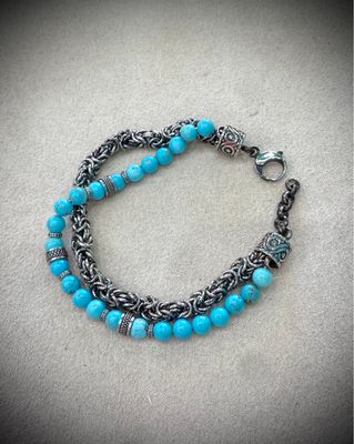 Bracciale Uomo Turchese e Acciaio Brunito