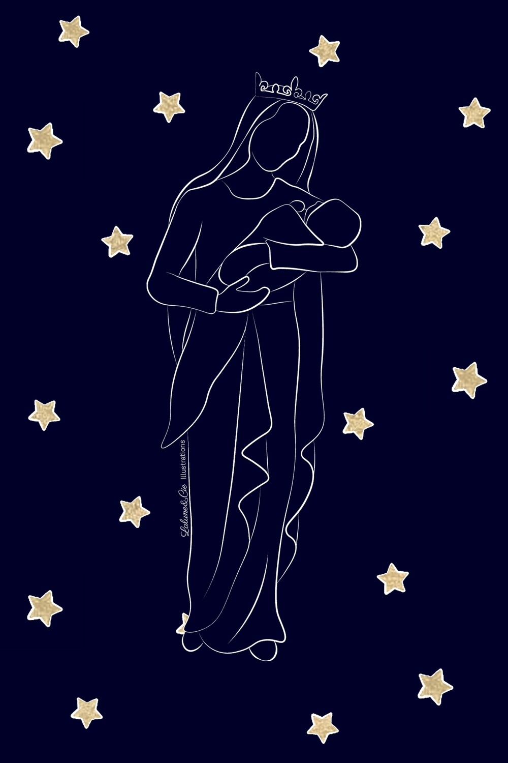 Vierge à l&#39;enfant couronnée - Fond étoilé