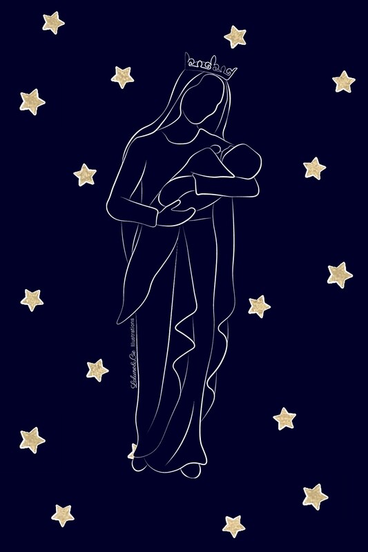 Vierge à l&#39;enfant couronnée - Fond étoilé