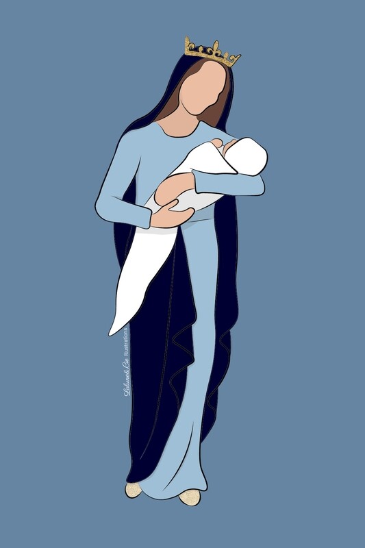 Vierge à l&#39;enfant couronnée - Fond bleu