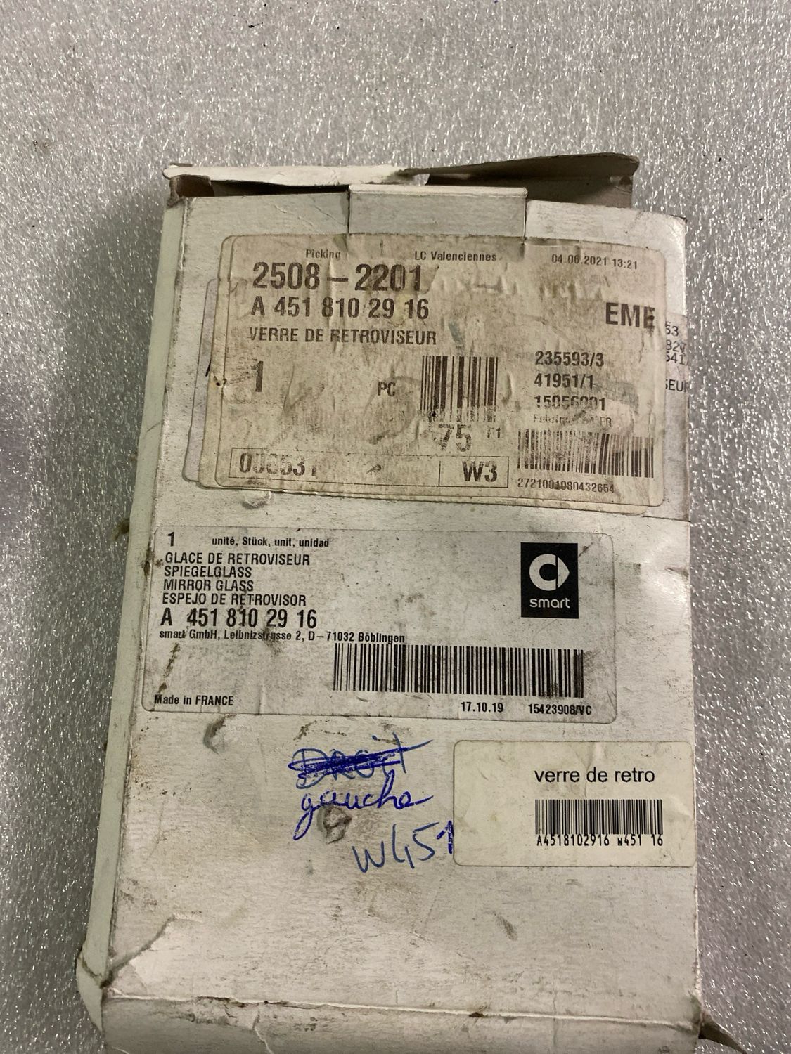 Glace de rétroviseur gauche neuf w451 n7