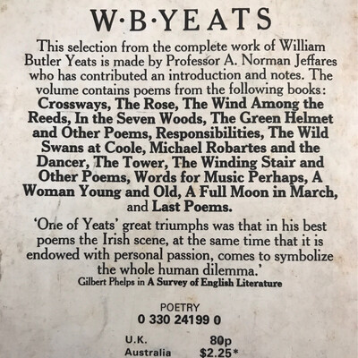 W. B. Yeats Selected Poetry, Edied By A. Norman Jeffares