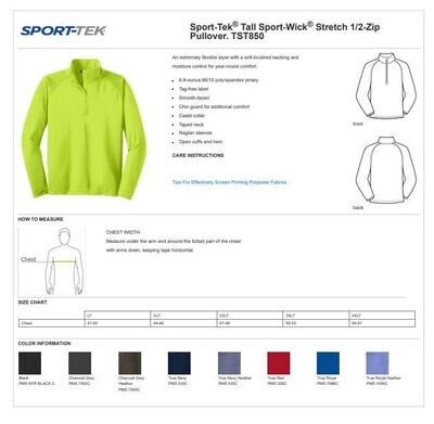 Sport Tek 1/2 Zip- Tall Sizes