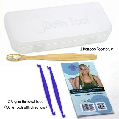 Outie Tool | Aligner Total Care Case | Contains 1 Bamboo Toothbrush and 2 Aligner Removal Tools
