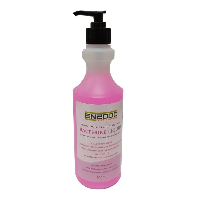 BACTERINE LIQUID INSTANT ANTI-BACTERIAL HAND SANITISING LIQUID 500ML PUMP SPRAY - CARTON OF 12