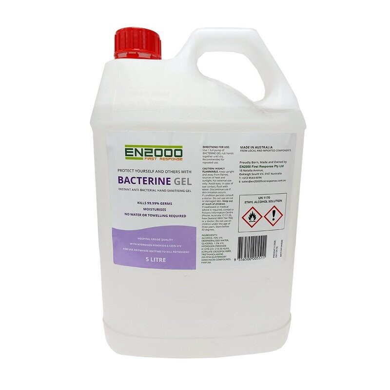 BACTERINE GEL INSTANT ANTI-BACTERIAL HAND SANITISING GEL 5LT CONTAINER - CARTON OF 3