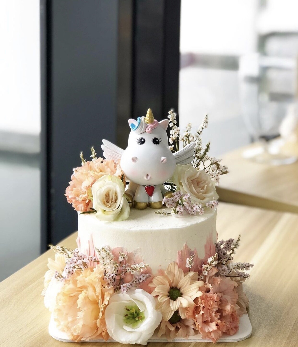 Unicorn In Mix Flower Garden Cake