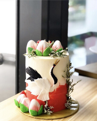 Chinese Shou Longevity Crane Bird Cake