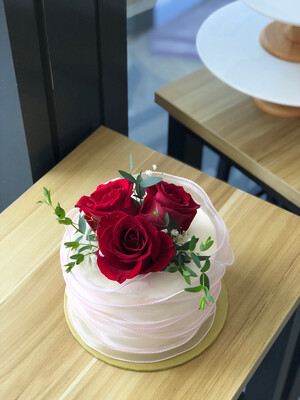 Red Rose On Mermaid Tail Ribbon Cake