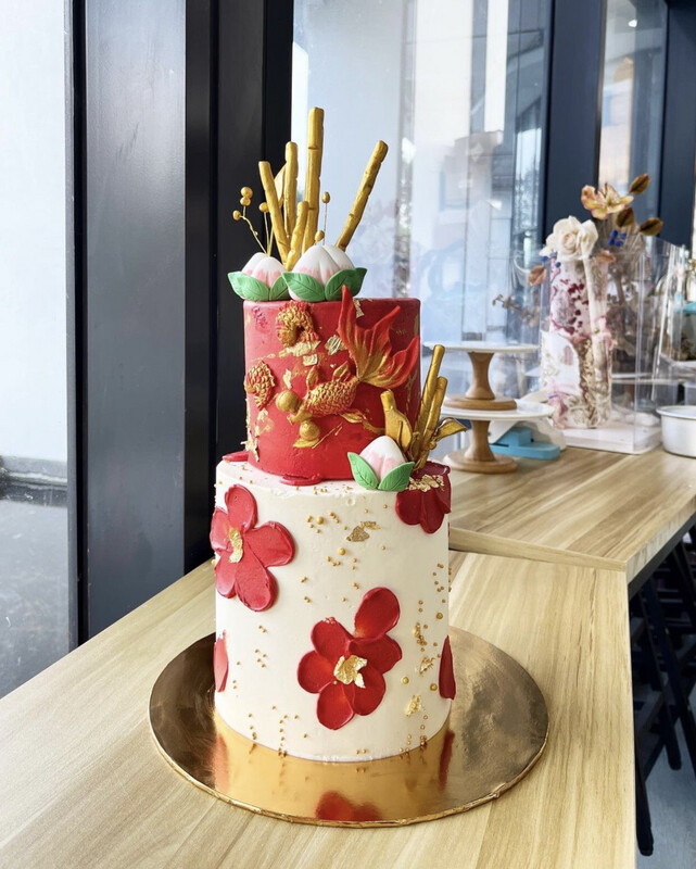 Chinese Shou Longevity Fish Bamboo in 2 Or 3 Tiers Cake