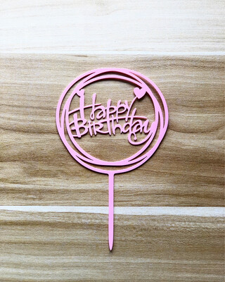 Topper - Happy Birthday (Round-Pink)