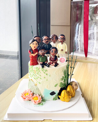 Chinese Shou Longevity Prosperity Cake 9 Family Portrait