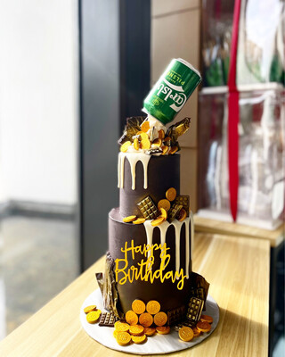 Anti-Gravity Beer Can Cake 4 (no Alcohol) In 2tiers (Topper Included)