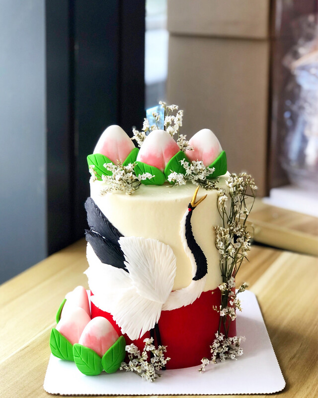 Chinese Shou Longevity Prosperity Cake 8 Crane Bird