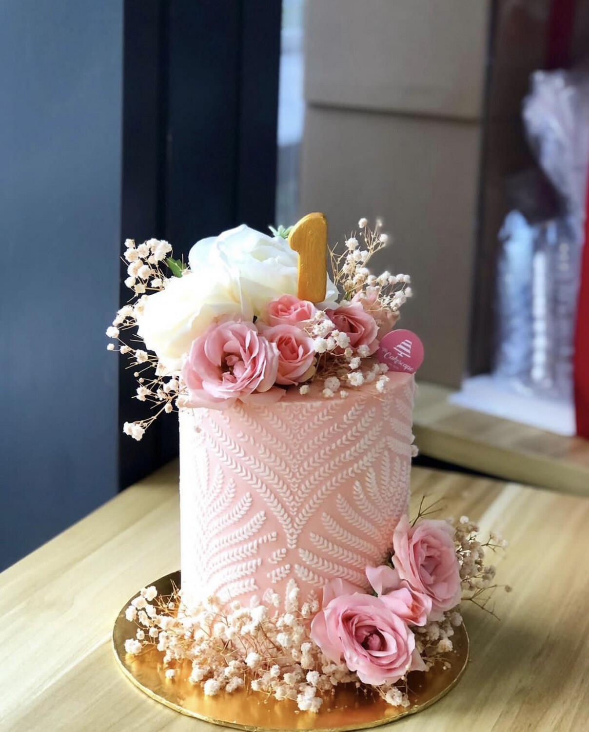 Pink White Roses Print Cake