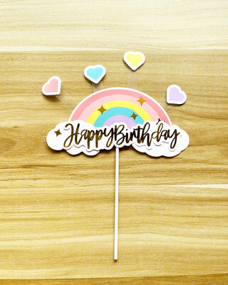 Topper - Happy Birthday (Rainbow Heart)