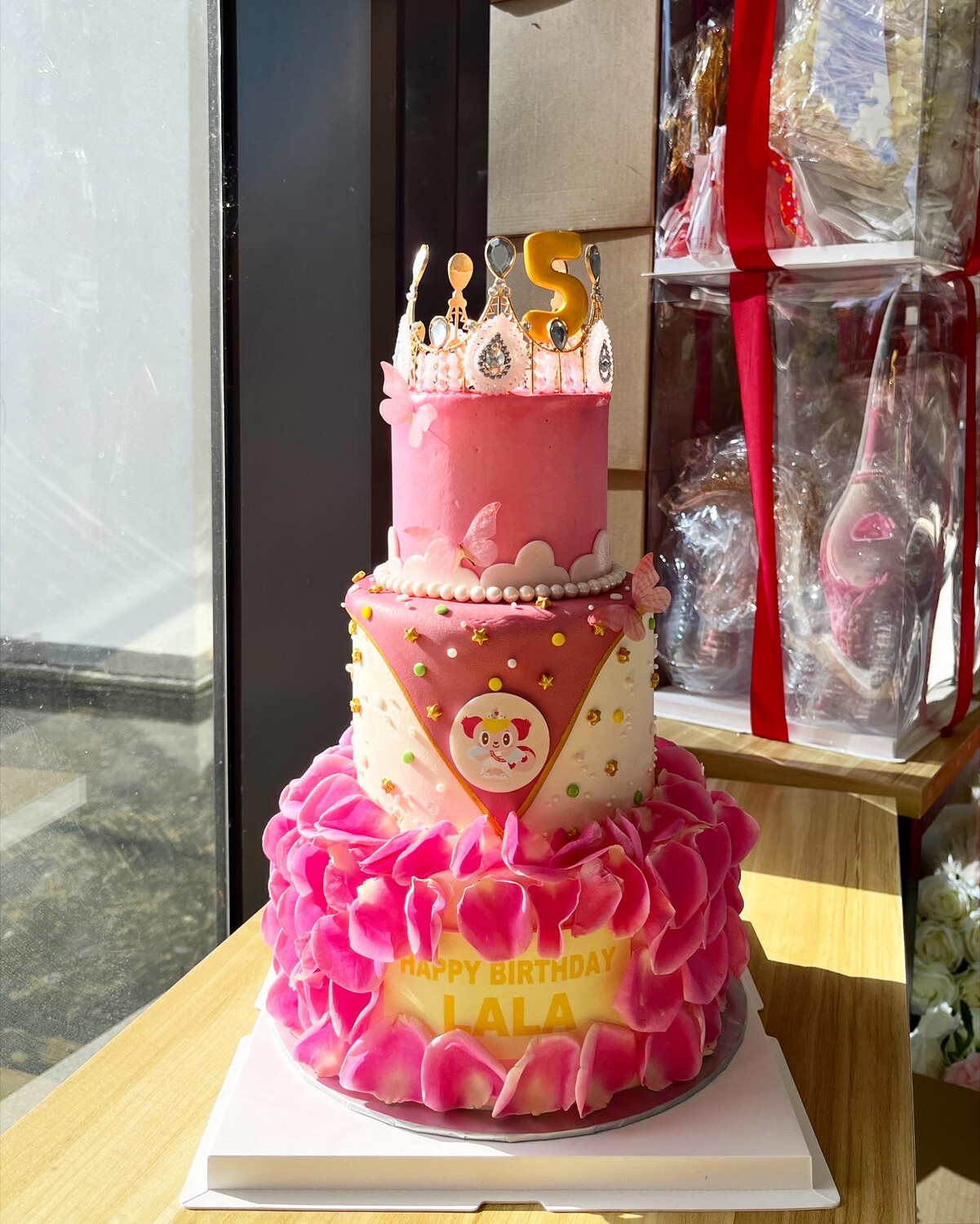 Customised Baby Pink Cake In 3 Tiers