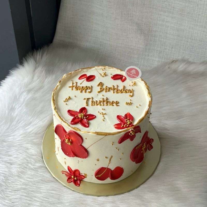 Korean Ins Red Flower Patches Cake