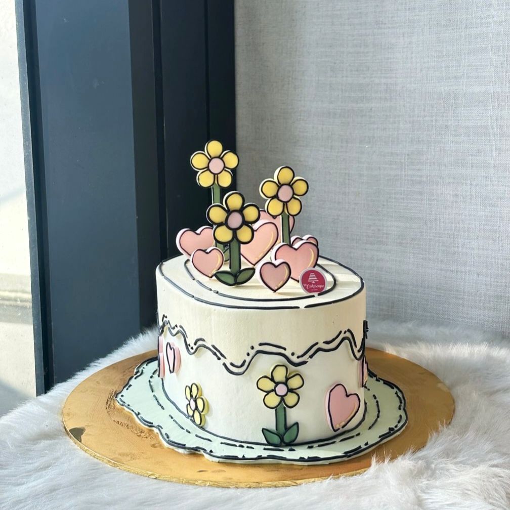 3D Cartoon Oval Cake - Flowers