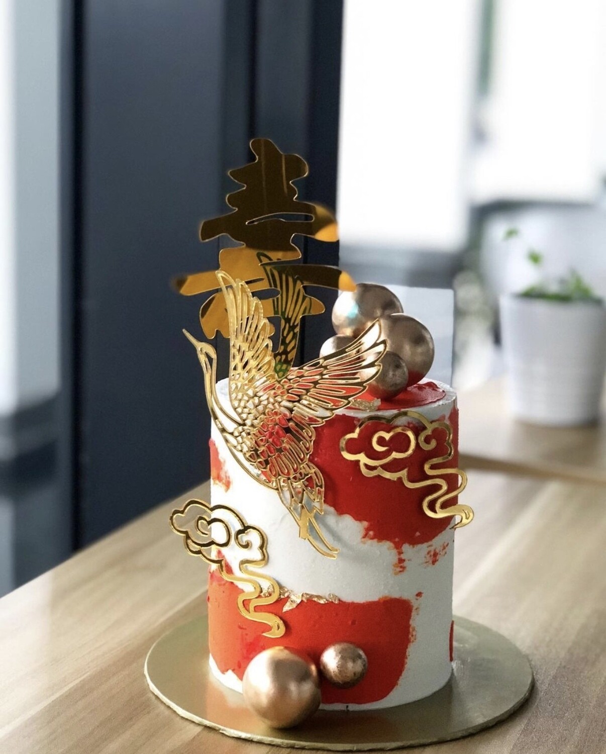 Chinese Shou Longevity Prosperity Cake 5 Live Crane