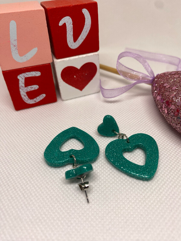 Teal Glitter Hearts