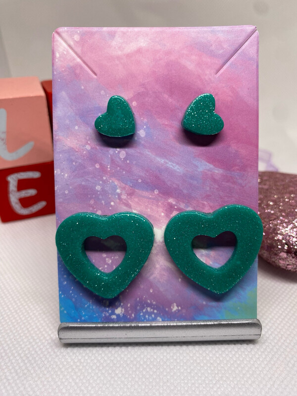 Teal Heart Stud Set