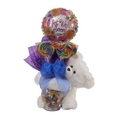 Get Well Teddy Bears Candyloons with Lollipops and Hard Candy in Vase