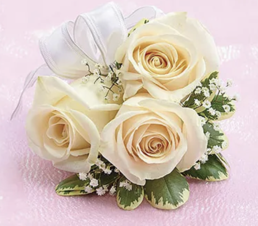 White Mini Rose Wrist Corsage (Small)
