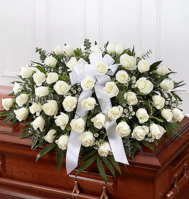 White Rose Casket Spray Half Casket Cover (More Colors)