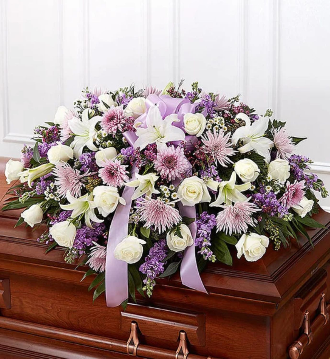 Lavender & White Mixed Half Casket Cover Lavender & White Mixed Half Casket Cover