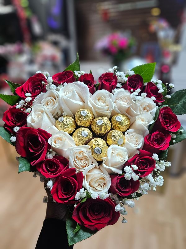 Heart Shaped With Roses And Ferrero Rocher
