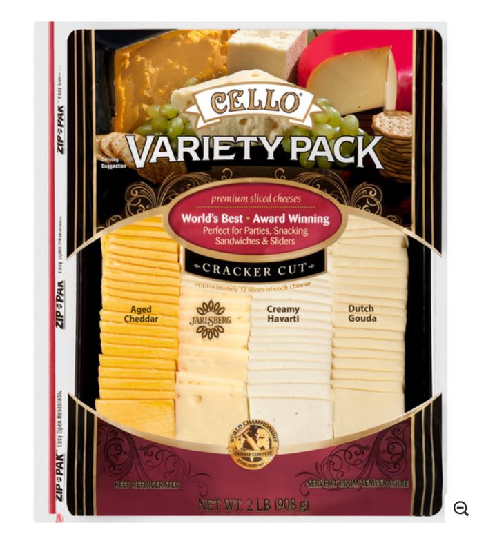 Cello Variety Pack, Cracker Cut, Premium Sliced Cheeses, 2 lbs