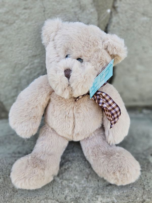Tan Bear With Gingham Bow