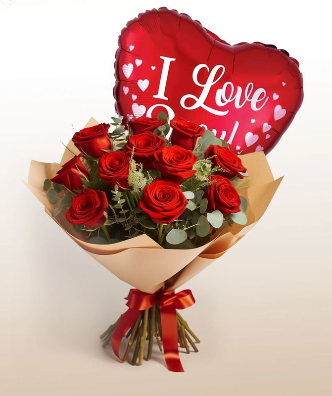 Enchantment Combo: Balloon + 12 Roses Bouquet