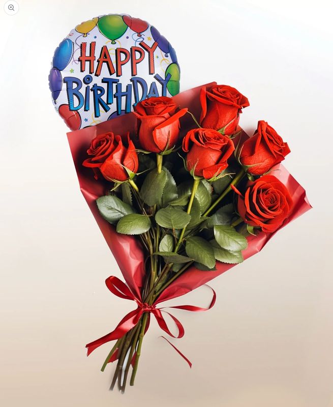 Birthday Detail: 6 Roses Bouquet + Happy Birthday Balloon