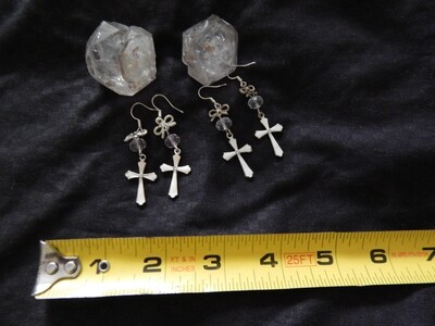 Pink Cross Earrings with Amethyst Stone