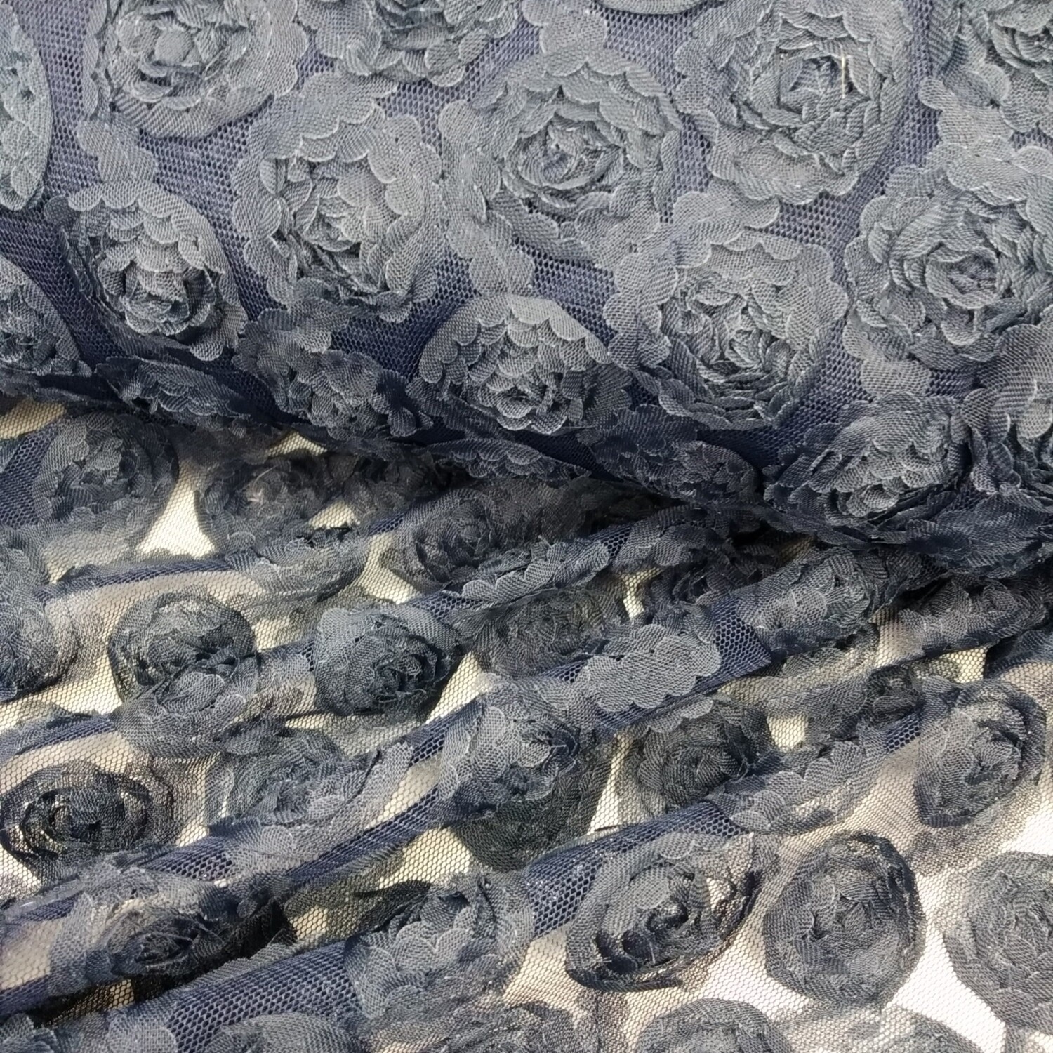 Tulle c/Flores 3D Azul Escuro