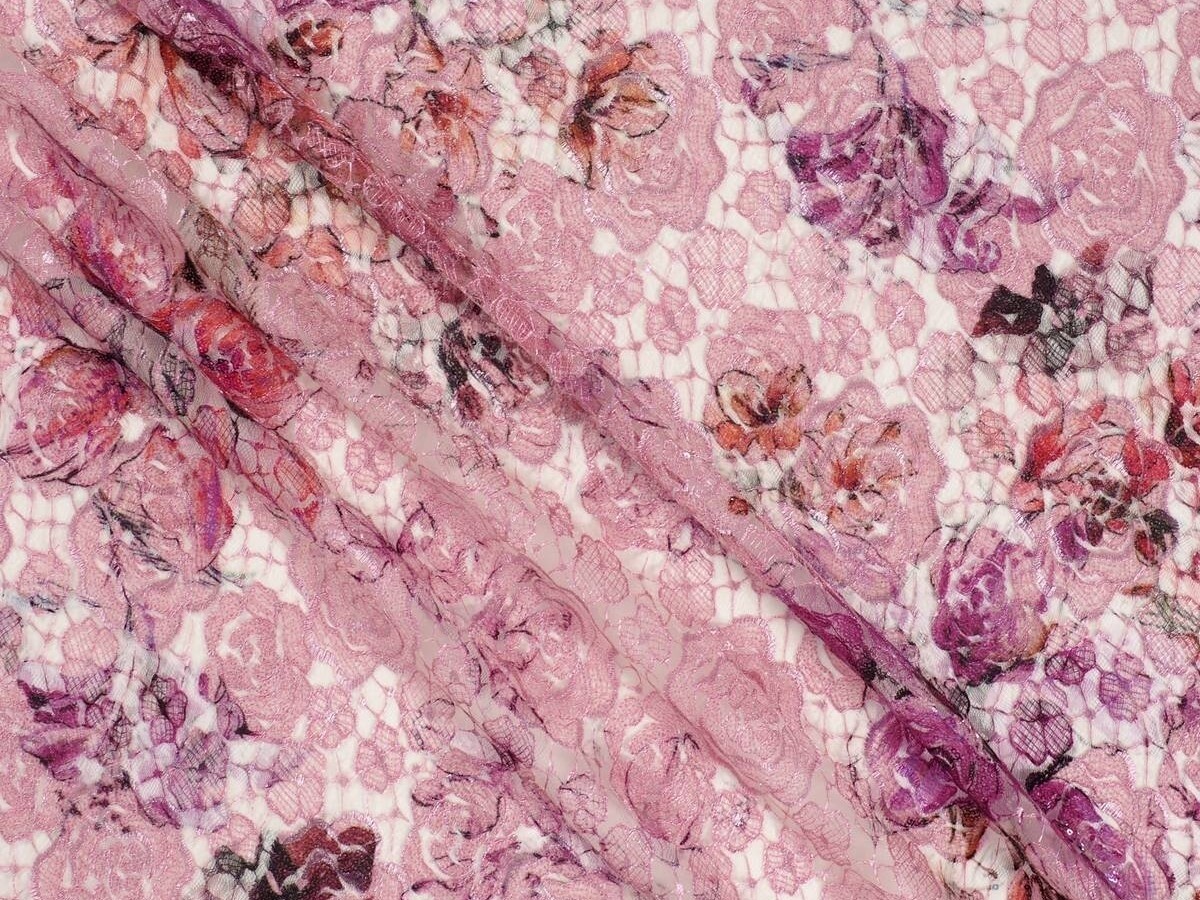 Renda Bordada Paillete Fucsia