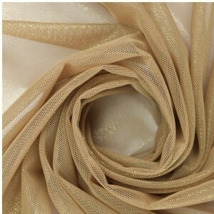 Tulle elástico beige c/ brilho dourado