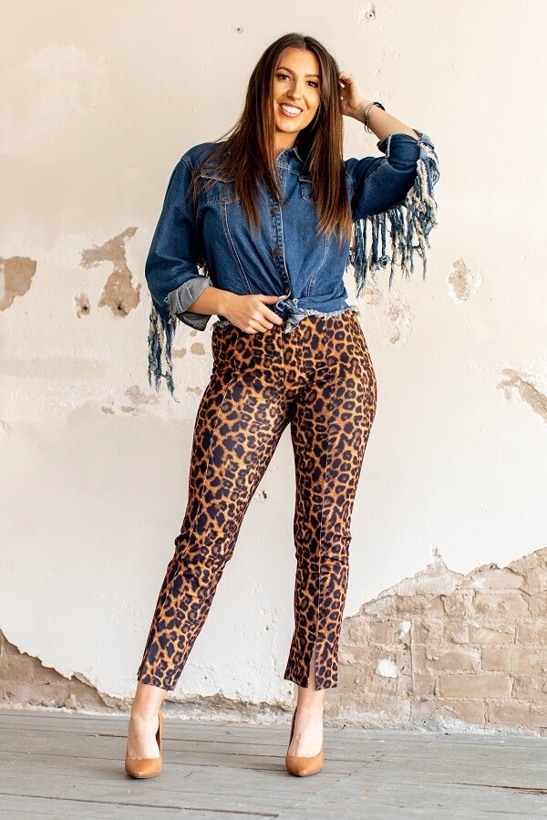 Women Casual Leopard Skinny Leg Pants