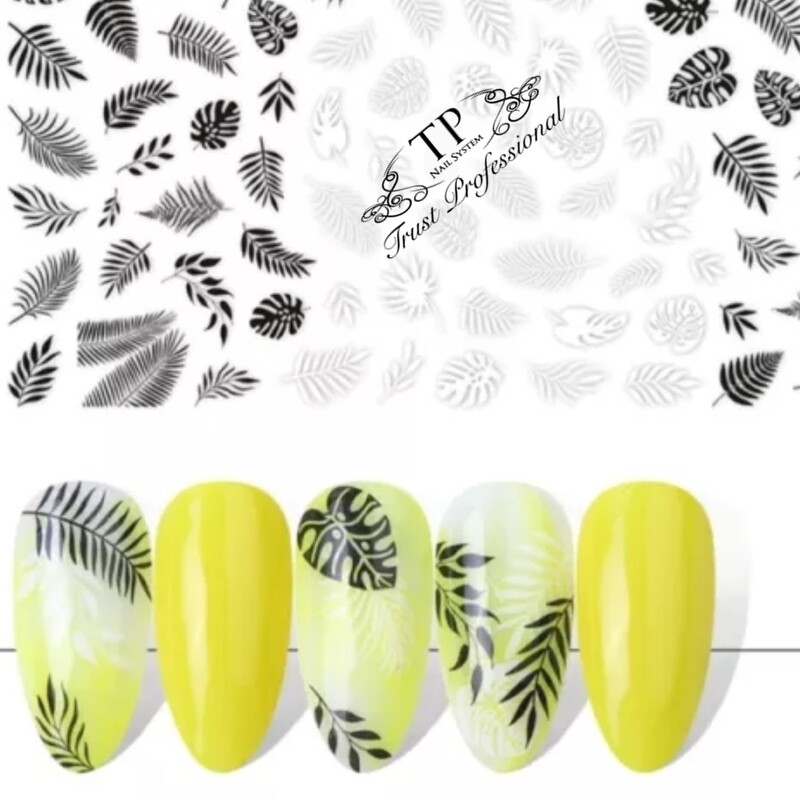 Nailsticker Black &amp; White Leafs