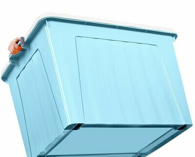 Colored Plastic Storage with Lid, grey Latching/handle, with wheels.  110L BLUE