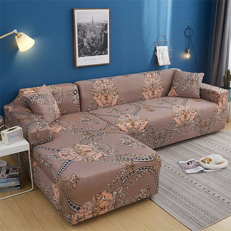 Light Brown Floral Print Sofa Set Cover