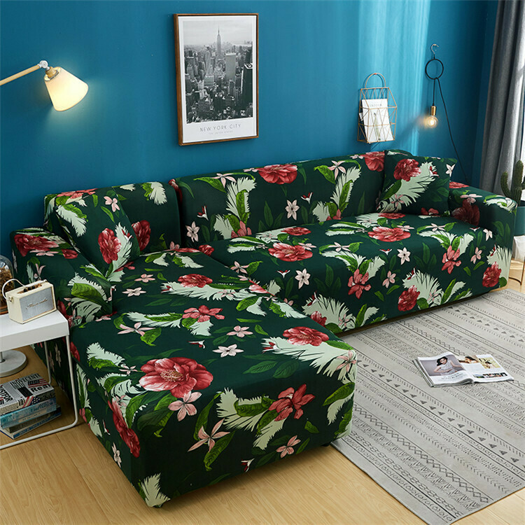 Green Floral Print Sofa Set Cover