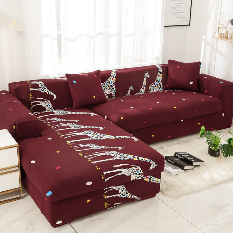 Maroon Floral Print Sofa Set Cover